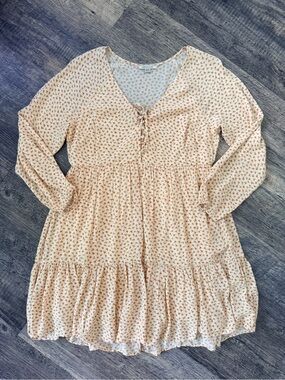 American Eagle Outfitters Cream Floral Lace-Up V-Neck Dress